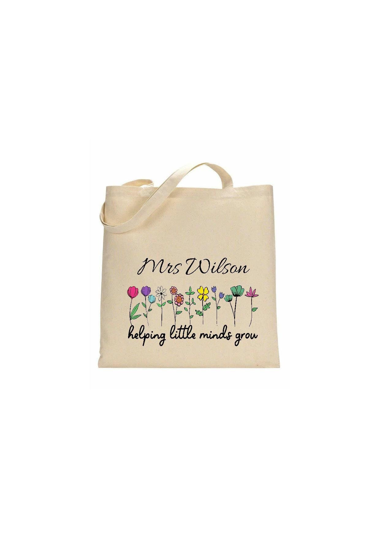 Sac fourre-tout personnalisé pour professeur : motif fleurs sauvages, nom personnalisé