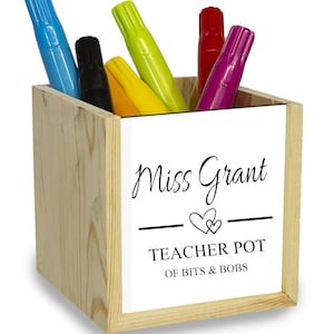 Personalised Teacher Pen Pot, Desk Organiser Gift, Wooden Custom Teacher Pencil Pot , TA Gift, Teacher Thank You Present, Teacher Desk Tidy