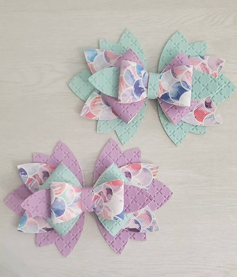 Purple and pink 6 layered mermaid bow blue