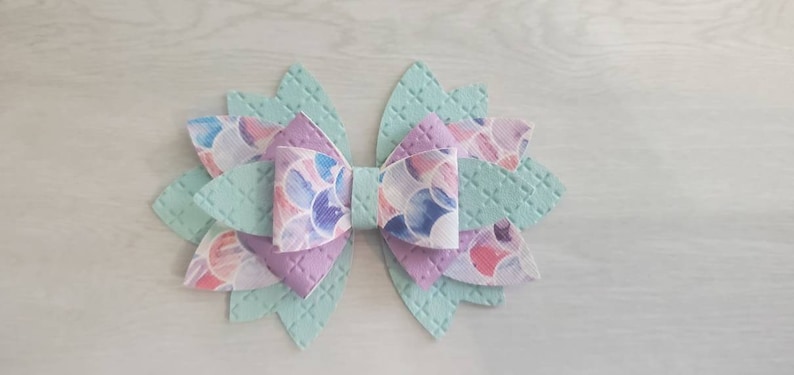Purple and pink 6 layered mermaid bow blue