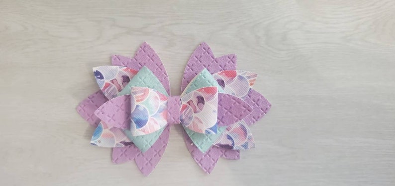 Purple and pink 6 layered mermaid bow blue