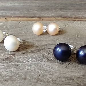 AAA Freshwater Pearl Stud Earrings 8MM Sterling Silver