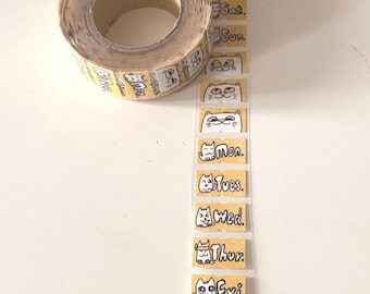 cute cat with weekly date mini sticker roll