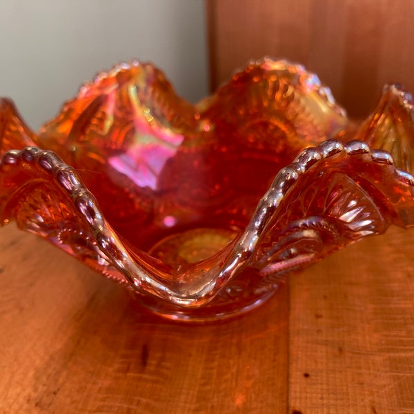 Marigold Scallop & Sawtooth Edged Carnival Glass Bowl