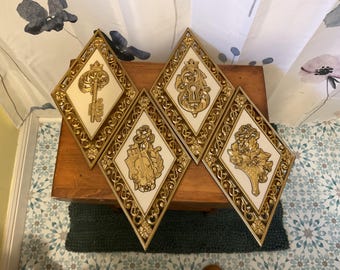 Dart Gold Hollywood Regency Style Wall Plaques (4)