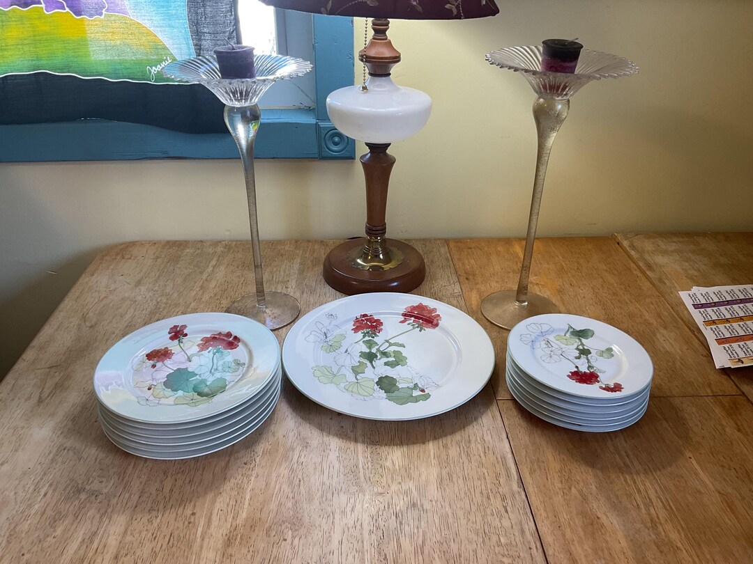 Block Spal Watercolor Geranium Assorted Plates (13) - Etsy