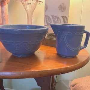 Monmouth Western Stoneware Blue Chain Link Bowl & Pitcher