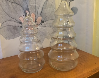 Anchor Hocking Glass Christmas Tree Canisters (2)
