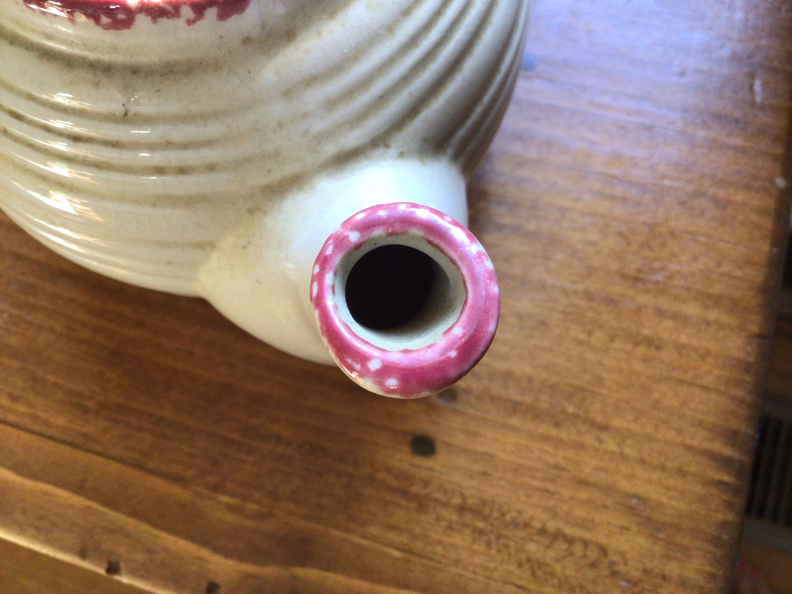 Red & Blue Spongeware Heart Teapot Etsy