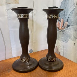 Heintz Arts & Crafts Sterling Silver on Bronze Candlestick Holders (2)