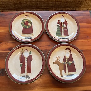 Debbie Mumm Folk Art Santas Collection Salad Plates (4)