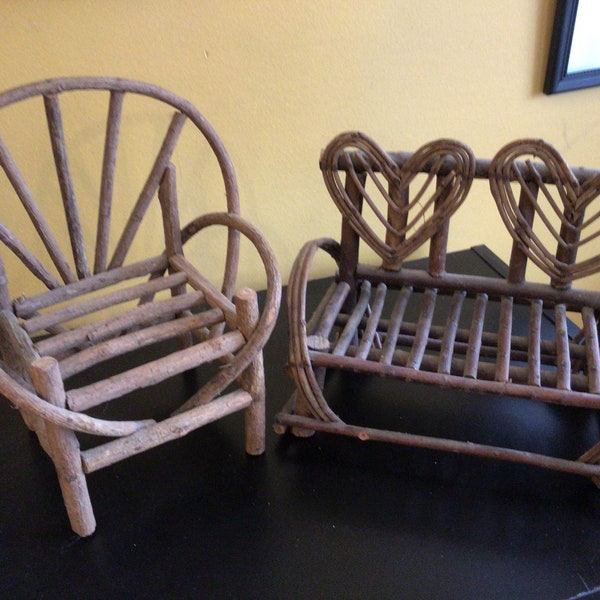 Primitive Handmade Twig & Branch Dollhouse Furniture - Set of Two