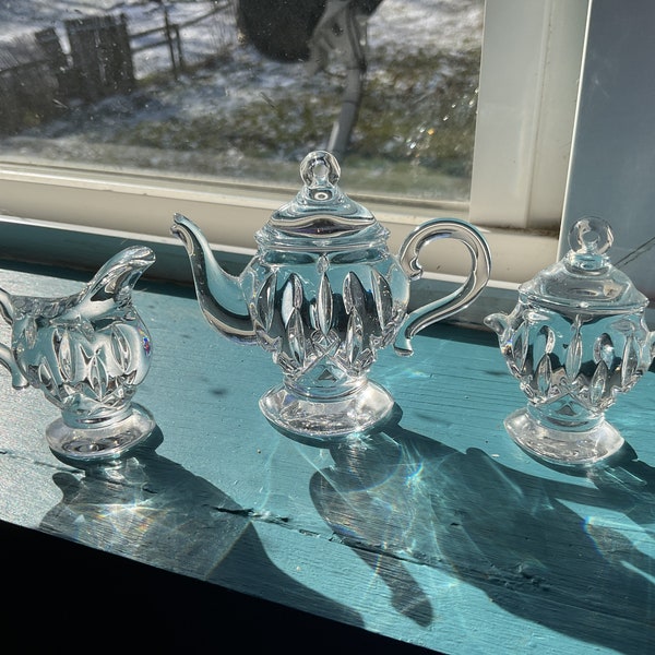 German Made Crystal Teapot Creamer & Sugar Bowl Ornaments
