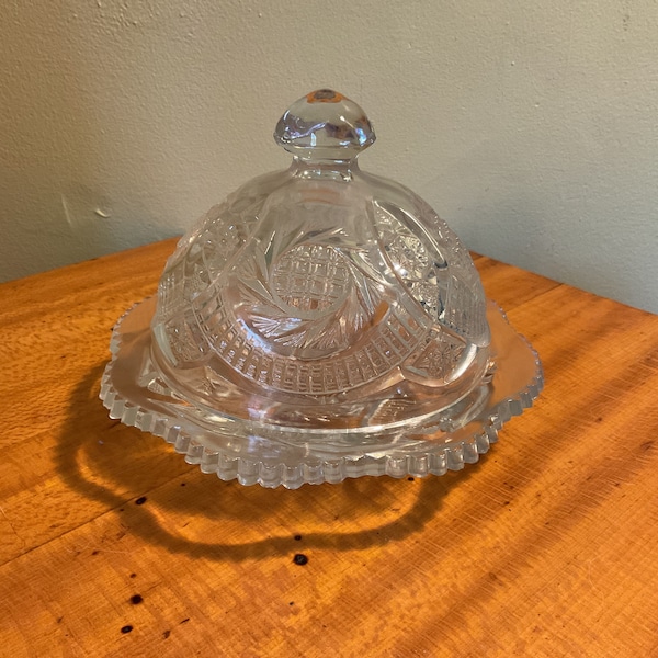 LE Smith Sunburst Crystal Covered Butter Dish