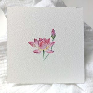 Hand Painted Lotus Watercolor – 4x4 Miniature Floral Art – Original Botanical Painting