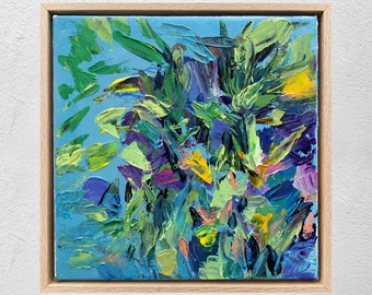 Pequeña pintura floral abstracta, Mini arte abstracto, decoración del hogar de lienzo pequeño, arte original, pintura sobre lienzo