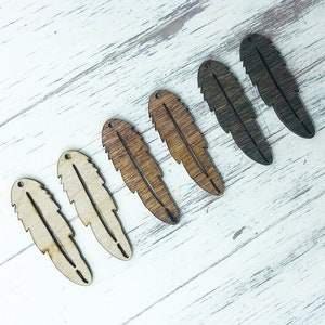 10 Pcs - Unfinished Feather shaped, Laser Cut Natural Wood Earrings Blanks - Wood Jewelry - DIY Earrings -