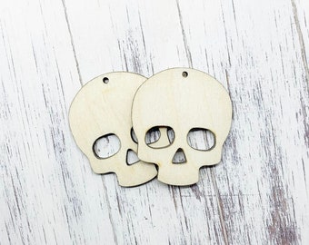 10 Pcs -  Unfinished Laser Cut Natural Wood Earring Blanks - Wood Jewelry - Wood Shapes - Skull head