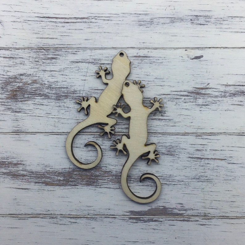 DIY Unfinished Laser Cut Natural Wood Earrings Blanks Wood Jewelry- Wood Shapes 10 Pcs Gecko earrings