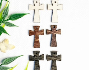 10 Pcs - DIY Unfinished earring blanks - Laser Cut Natural Wood Earring Blanks – DIY- Do it yourself - Wood blanks - wood jewelry - CROSS