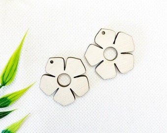 10 Pcs - DIY Unfinished earring blanks - Laser Cut Natural Wood Earring Blanks – DIY- Do it yourself - Wood blanks - wood jewelry - FLOWER