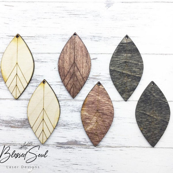 10 Pcs Unfinished Leaf shaped Laser Cut and engraved Natural Wood Earrings Blanks - Wood Jewelry - DIY Earrings - YEG - Many sizes -  2 inch