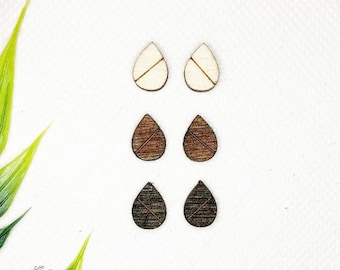 10 Pcs - Unfinished Teardrop stud with score line -  Laser Cut Circle Natural Wood Shape With score line - studs - wood studs - DIY Blanks