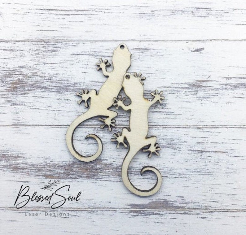 DIY Unfinished Laser Cut Natural Wood Earrings Blanks Wood Jewelry- Wood Shapes 10 Pcs Gecko earrings