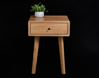 Solid oak Nightstand with drawer / Mid century bedside / Natural wood / Minimalist / Modern /