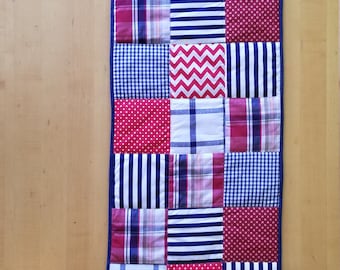 Patriotic Patchwork Quilted Table Runner - 12" x 41"