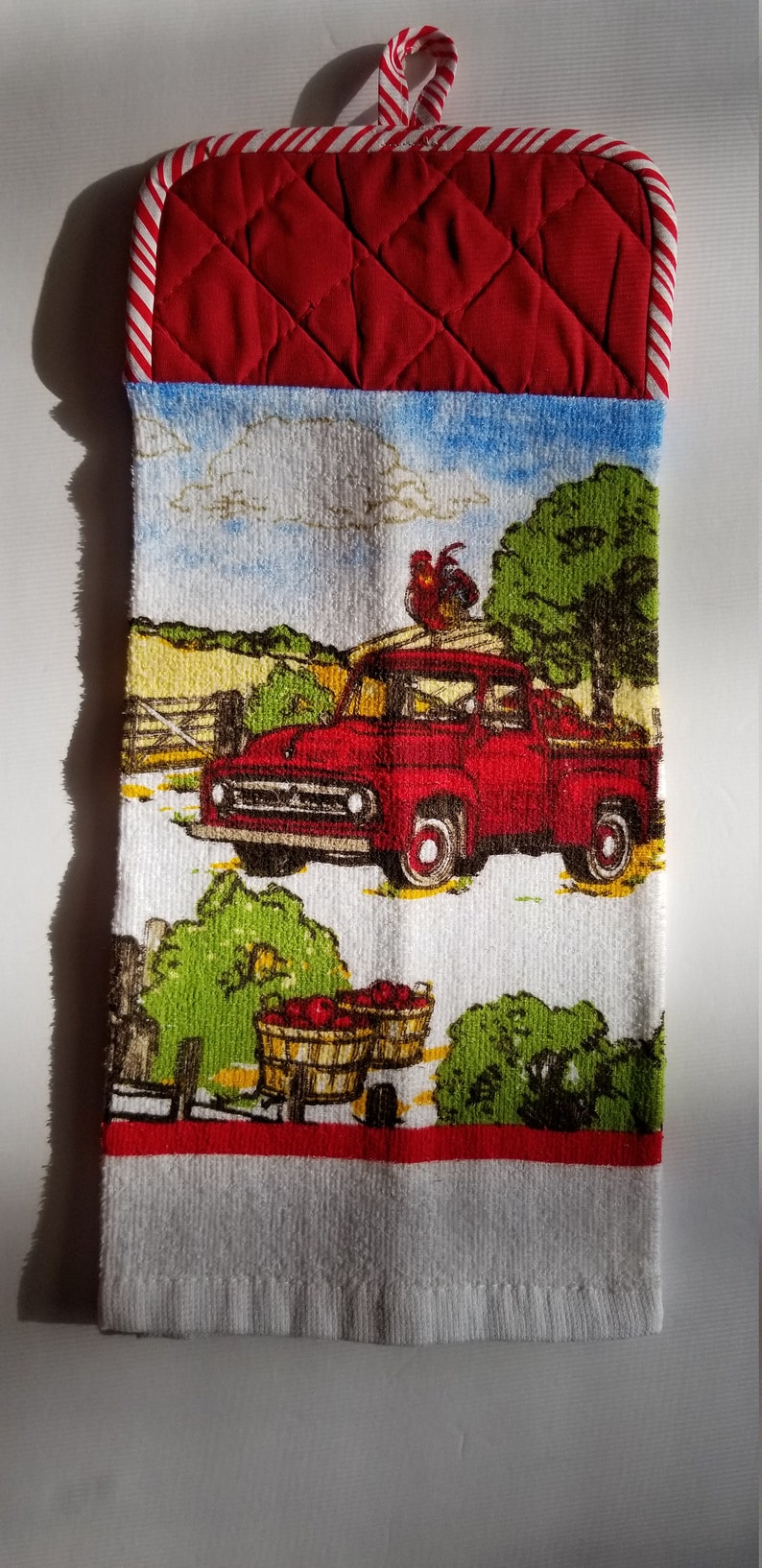 Hanging Kitchen Towel Red Truck and Apples Etsy