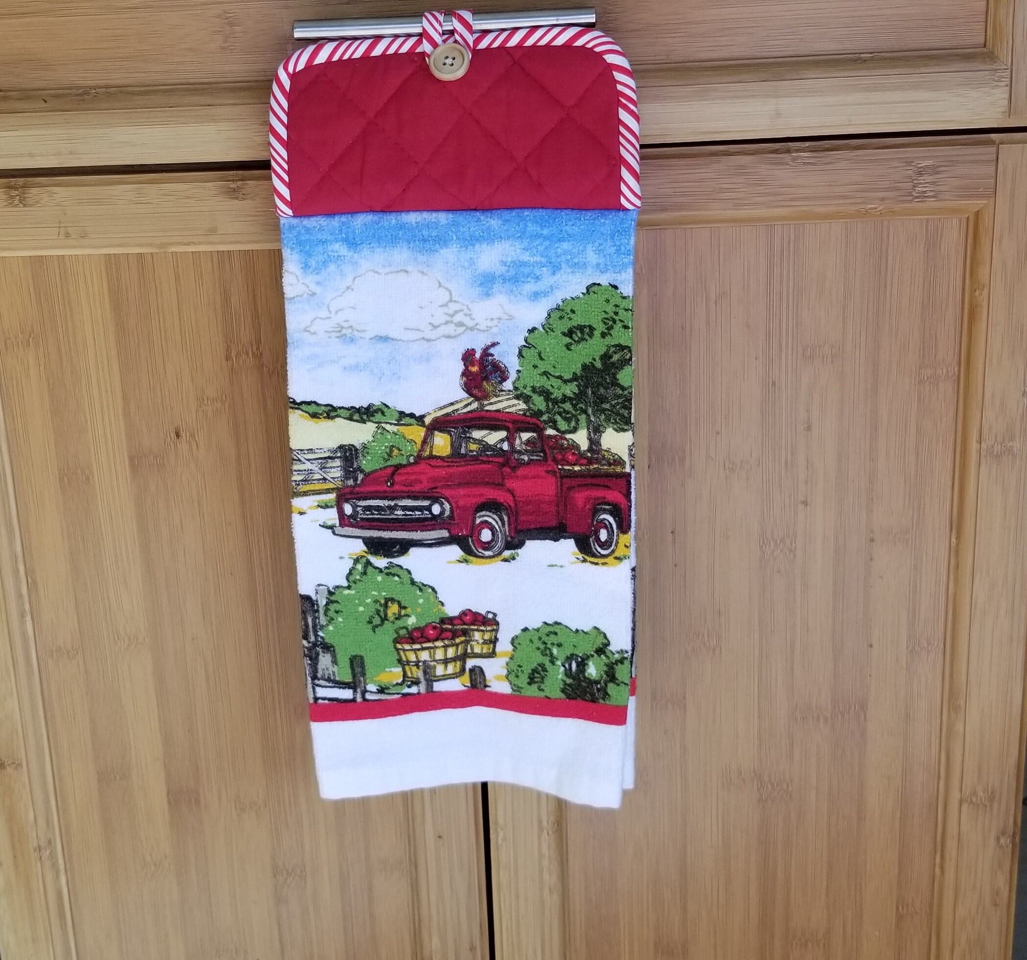 Hanging Kitchen Towel Red Truck and Apples Etsy