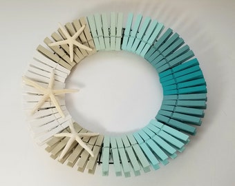 Clothespin Starfish Wreath - 12 1/2 Inch Diameter