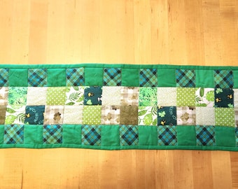 Green Patchwork Quilted Table Runners - 8" x 31"