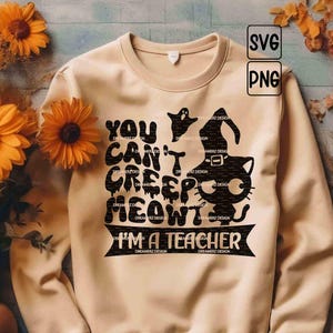 Teacher Halloween Shirt SVG PNG: Funny Cat Spooky Witch Design