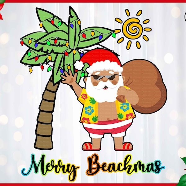 Merry Beachmas Christmas en juillet png, cartes de vacances côtières, clipart Summer Santa, conceptions de sublimation de tee de Noël tropical, australien