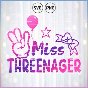 Miss Threenager 3e anniversaire fille chemise png, png Sassy tout-petit, troisième cadeau d'anniversaire pour petite-fille, Three nager svg, tshirt petite fille