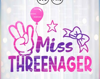 Design per maglietta per il terzo compleanno di Miss Threenager (SVG e PNG)
