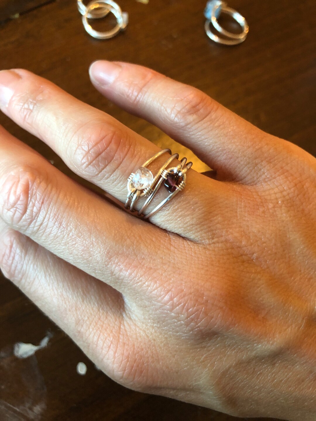 Silver and Gemstone Buckle Stacking Ring Set {mother's Ring}{birthstone ...