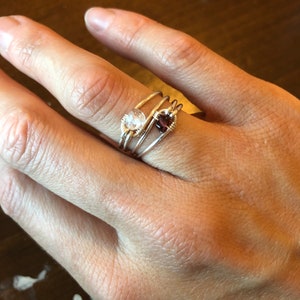 Silver and Gemstone Buckle Stacking Ring Set {Mother&#39;s Ring}{Birthstone Ring}{Push Present}{Memorial Ring}{Custom Ring} US Sizes 4 to 14