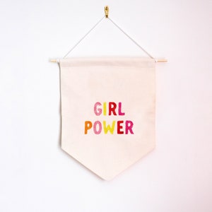 Girl Power Embroidered Banner Mini Regular Large Size / Wall Flag / Rainbow Quote / Wall Hanging