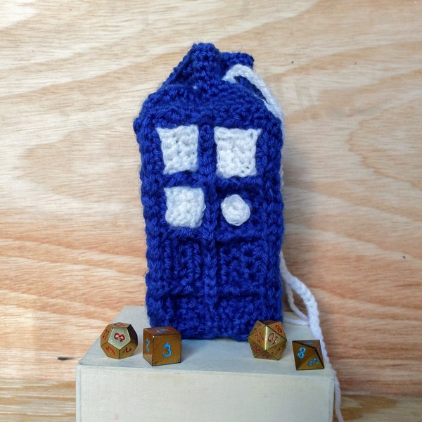 Blue Police Box Dice Bag Crochet Pattern PDF