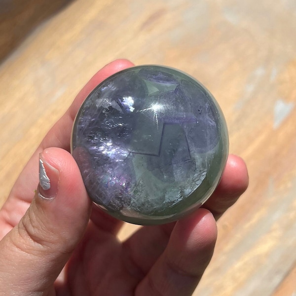 Bright Blue Green and Purple Chinese Fluorite Sphere, Dreamy Sea Blue Green Spheres