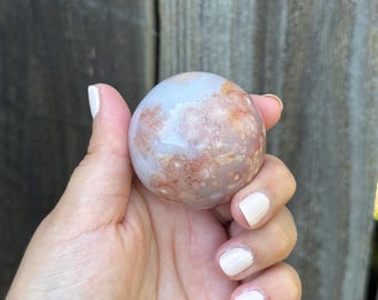 Flower Agate with Amethyst Sphere, Unique High Grade Flower Agate Spheres