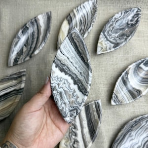 YOU PICK ONE Mexican Zebra Onyx Hand Carved Decorative Leaf Bowl, Natural Onyx Dish