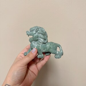 Green Jade Lion Carving, Jade Carved Lion Foo Dog, Shishi Guardian Lion