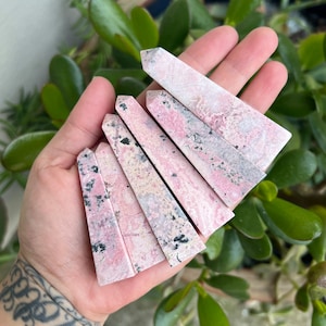 Mini Peruvian Rhodonite with Pyrite Towers, Peruvian Rhodonite Points, Rhodonite Obelisks