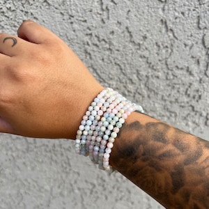 Natural 3-4mm Morganite and Beryl Bracelet, Dainty Beaded Stretch Crystal Bracelet