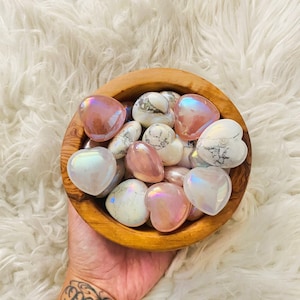 ONE Angel Aura Heart, Aura Rose Quartz Hearts, Aura Howlite Hearts, Angel Aura Hearts