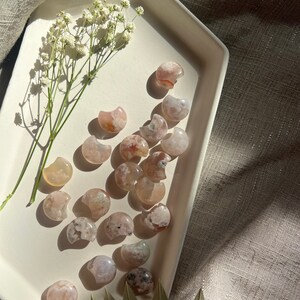 Small High Quality Flower Agate Moons, Cherry Blossom Agate Moon, High Quality Flower Agate Carvings, Moon Carving